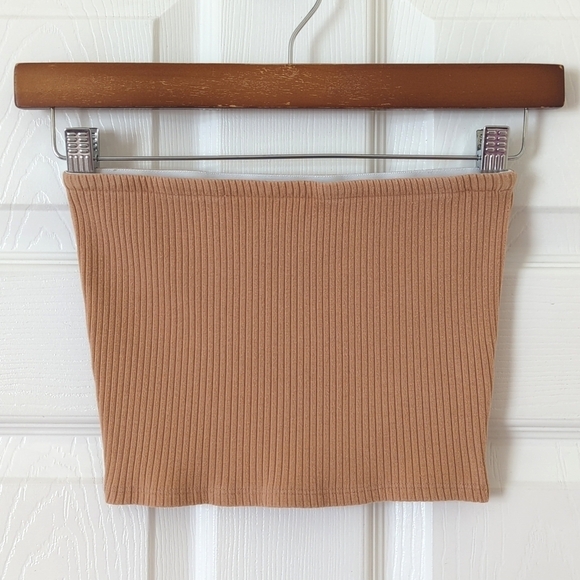 Urban Outfitters Tops - Urban Outfitters Hallie Ribbed Knit Sleeveless Cropped Bandeau Tube Top Tan S